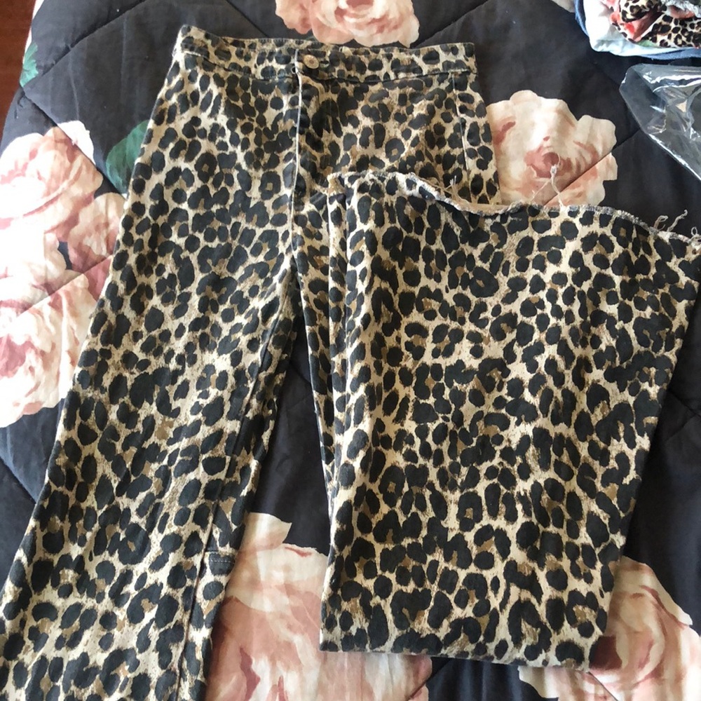 Leopard print bell bottom jeans!